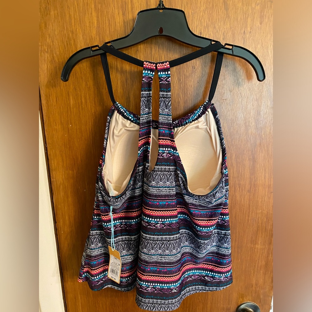 NWT beautiful geometric pattern tankini top from Kona Sol, size 14W - Picture 2 of 13